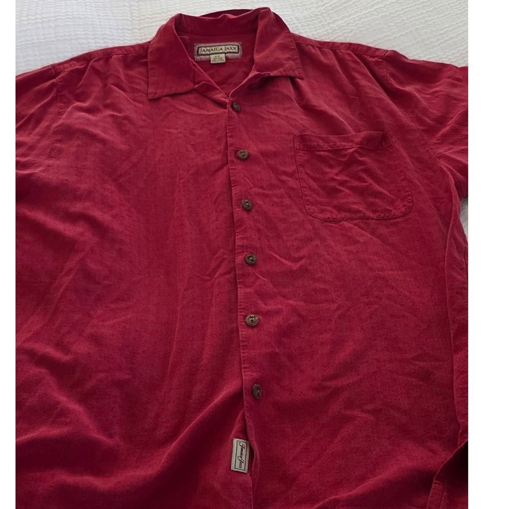 Jamaica Jaxx Mens Red Silk Short Sleeve Button Up Shirt Size L G - Picture 3 of 3